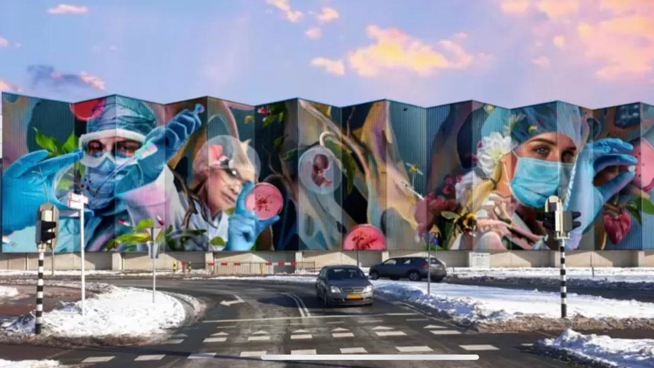 Ossenaren positief over muurschildering op de blauwe wand van MSD