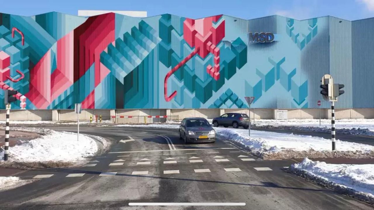 Drie nieuwe ontwerpen voor levensgrote muurschildering op blauwe wand van MSD